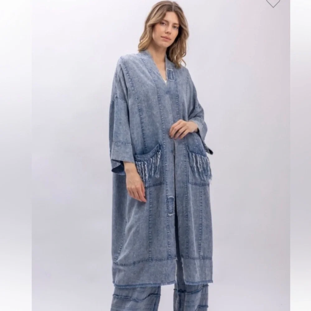 Blue Velvet Star Patchwork kimono top Women's Blue Denim Jacket with Star fringe - Picture 3 of 5